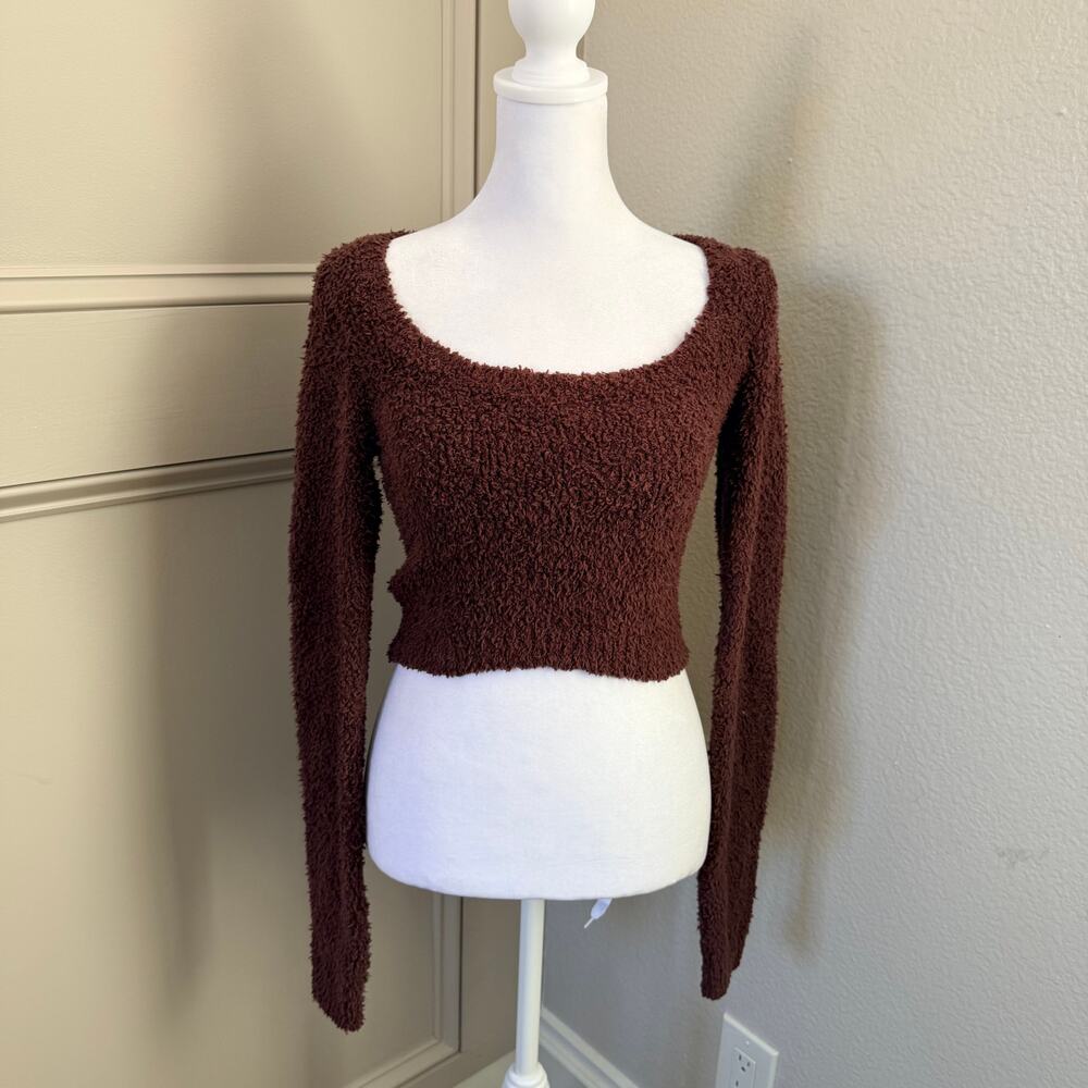 SKIMS Cozy Knit Scoop Neck Crop Top S/M Chocolate Brown